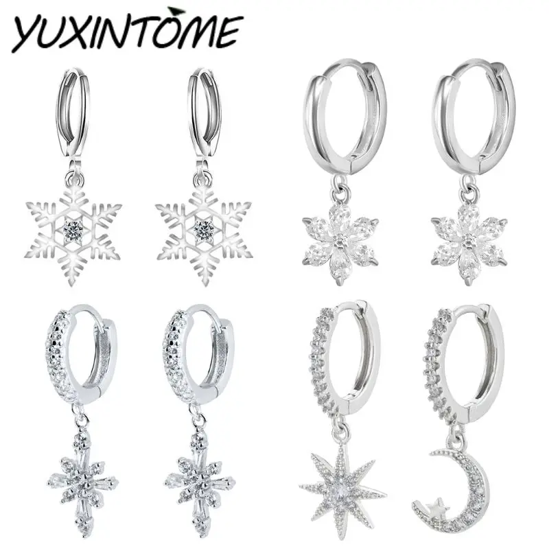 

Новые серьги-кольца из стерлингового серебра 925 пробы с подвеской в виде рождественской елки/снежинки для женщин, модные рождественские подарки, аксессуары