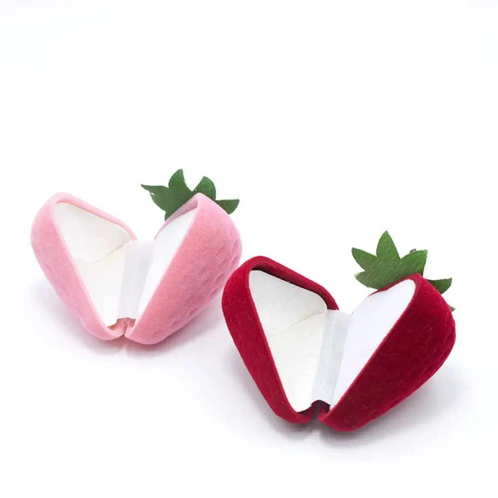 Flocking Plastic Strawberry Ring Box Red Pink Romantic Organizer Wedding Jewelry Display Case Gift Boxes