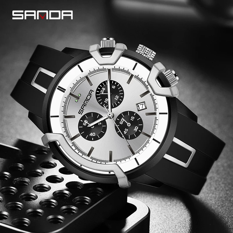 SANDA-Montre à Quartz Militaire pour Homme, Bracelet en Silicone Original, Multifonctionnel, Étanche, Date, Montre-Bracelet de Luxe, Top Marque