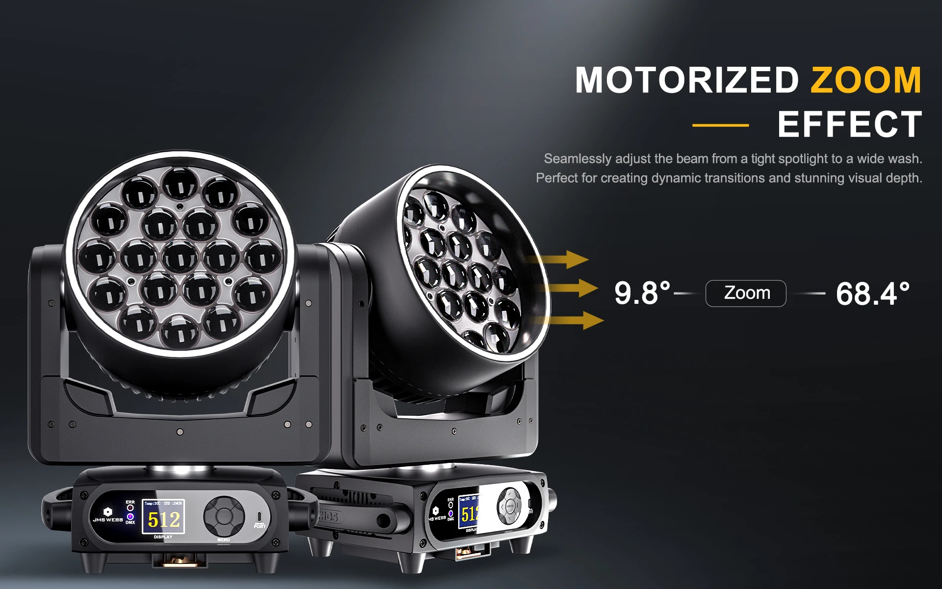 SHEHDS 1/2 Stück 19x15W RGBW LED Moving Head 19x25W Beam Wash Geräuscharmer Bühnenlichteffekt Professionell für DJ Disco Hochzeit Party 2 Jahre Garantie – Detail 13
