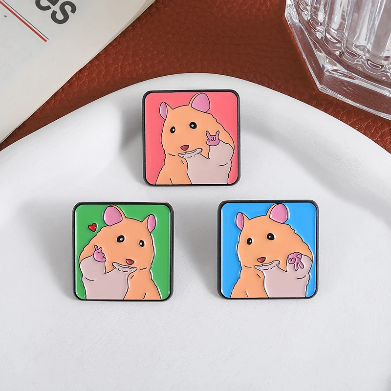 Cartoon Cute Pet Hamster Brooch Enamel Pins Creative Hand Heart Love You Gesture Brooches Lapel Badges Jewelry Friends Gift