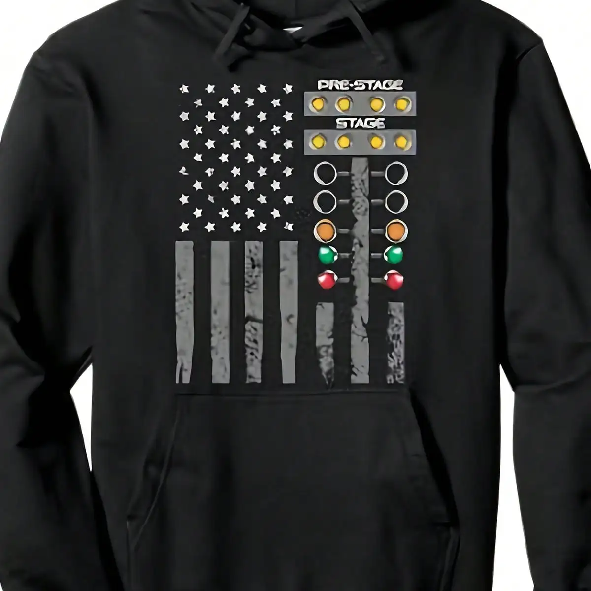 Men's Direct Speed Racing Themed Hoodie with Green/Yellow/Red Lighting System - Soft Knit Pullover Sweater, Racing Enthusiast Kangaroo Pocket Hooded Jacket