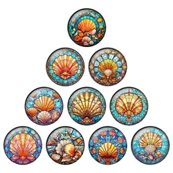 24pcs/lot Colorful Shell Art Patterns 8/10/12/14/16/18/20/25mm Round Photo Glass Cabochon Demo Flat Back Making Findings H326
