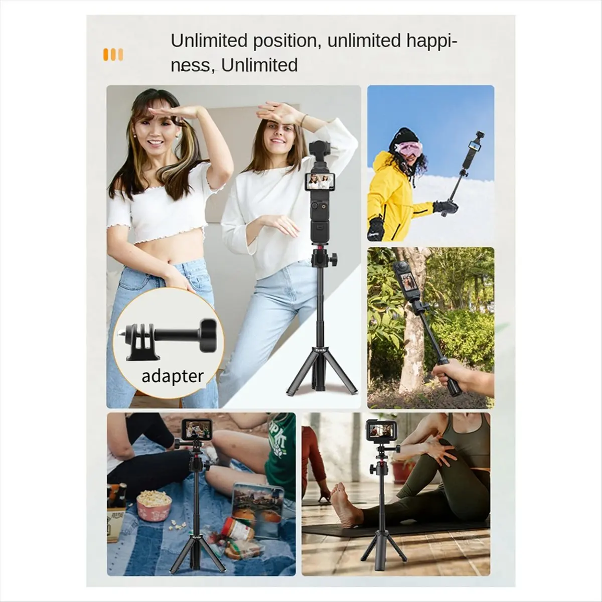 ABJV  Suitable for POCKET3 Extension Pole Tripod Action 5pro Extended Selfie Stick Bracket X4 Accessories