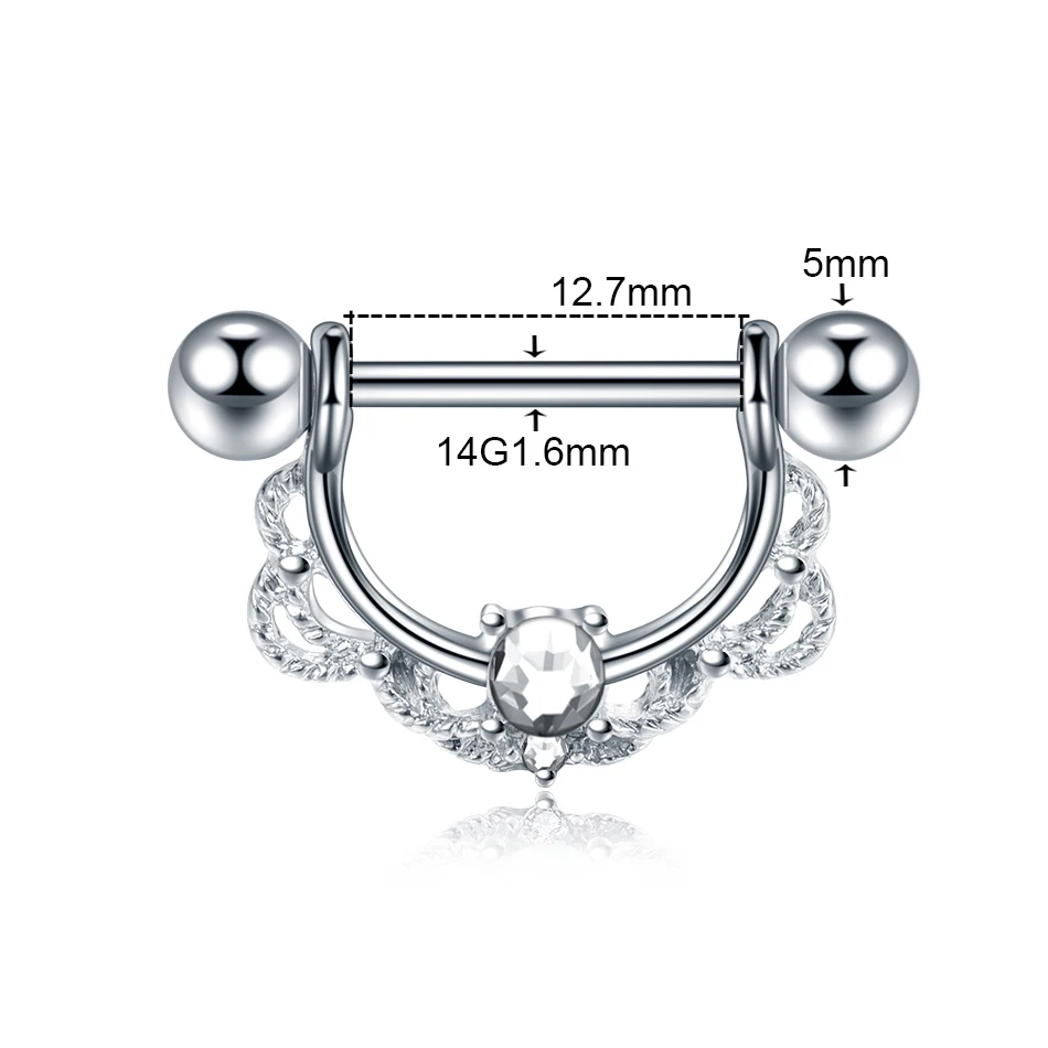 1Pc 316L Stainless Steel Nipple Piercing Opal Crystal Bar Nipple Ring Shield Cover Barbell Ring for Women Body Piercing Jewelry