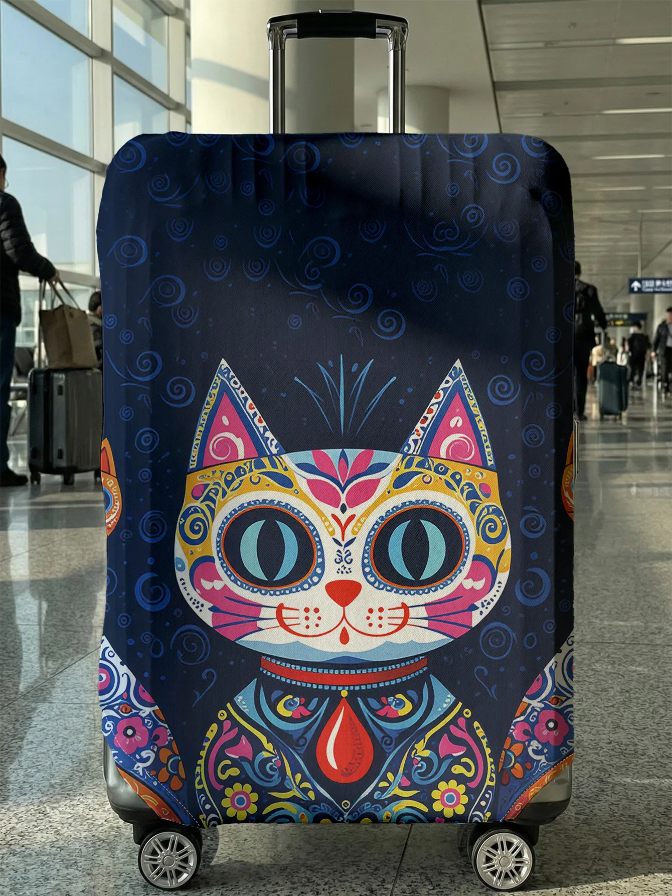 

Day of the Dead Style Colorful Cat Luggage Cover, Suitable for 18-32 Inch Luggage Cover, Luggage Handle Glove, Travel Accessorie