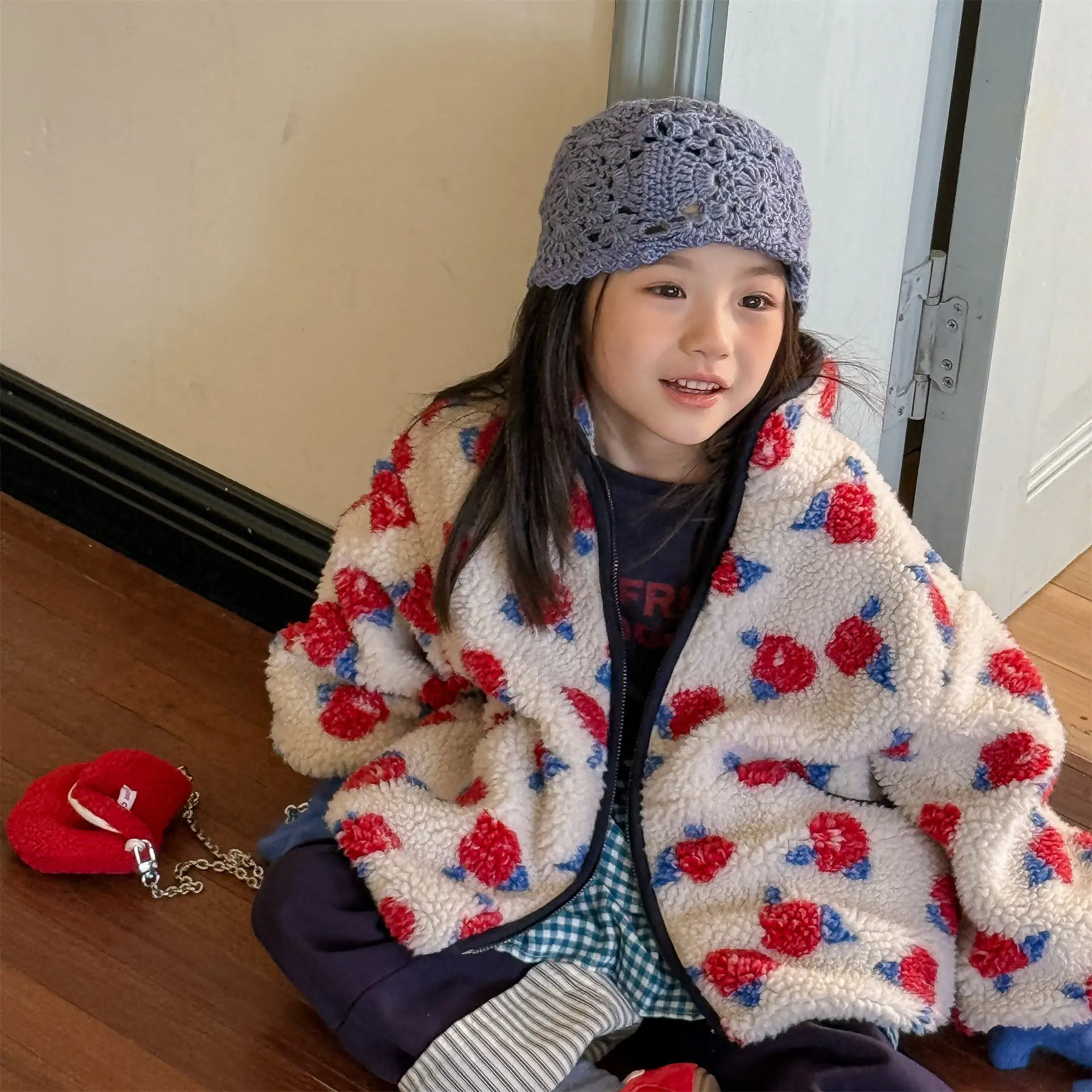 2026 Winter Baby Girls Fleece Coats Korean Style Fashion Floral Printed Children Thicken Warm Outerwear Kids Clothes 1-7 Years