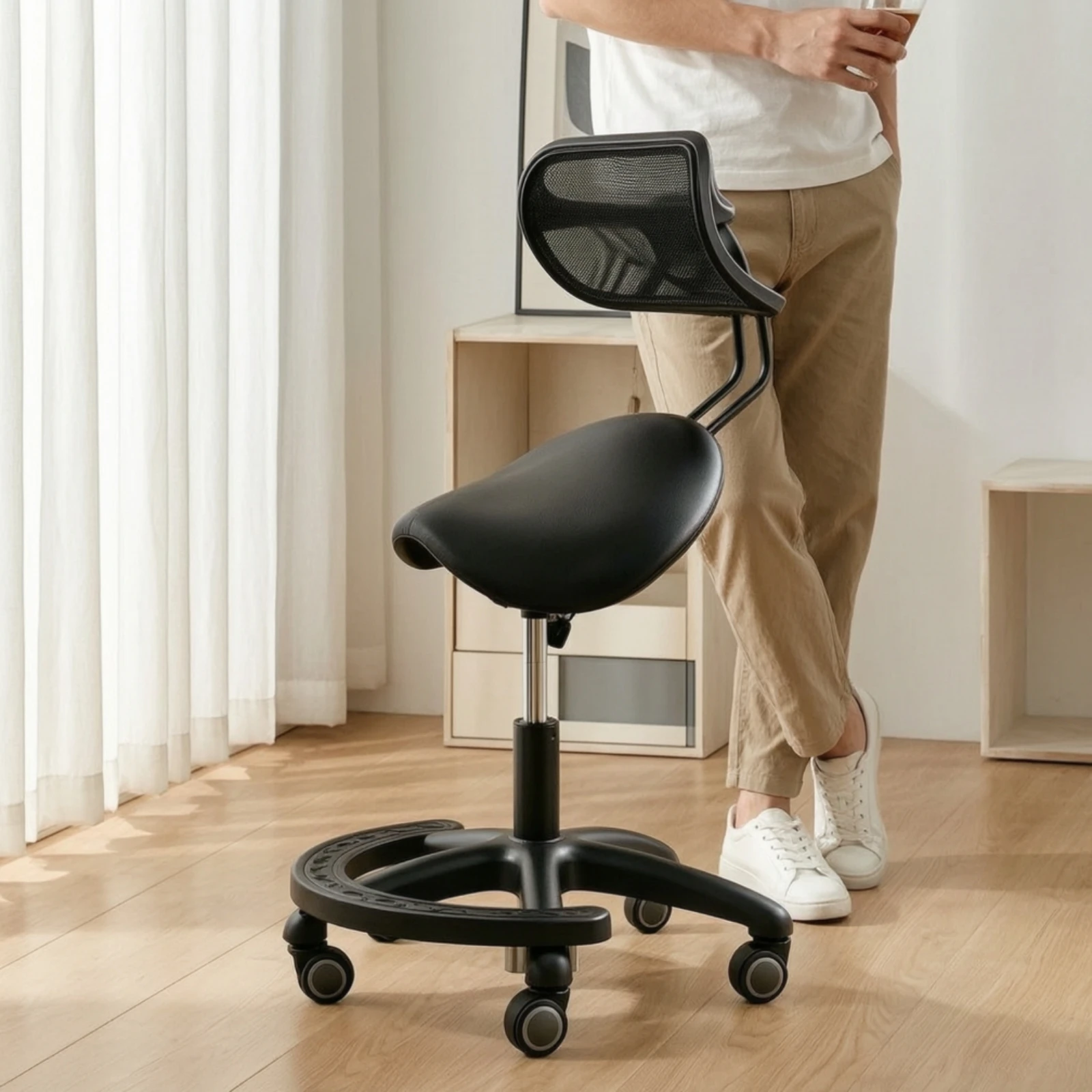 Saddle Stool with Wheels Height-Adjustable Saddle Chair Furniture Heavy-Duty for Stylists, Salon, Medical Office