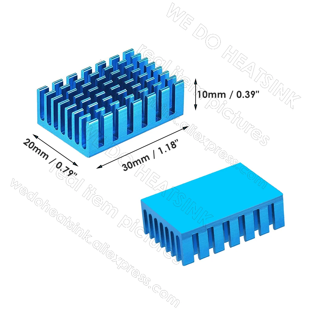 WE DO HEATSINK 100pcs 30x20x10mm Blue Slotted Anodized Cooling Heat Sink Aluminum With Thermal Tape Pad