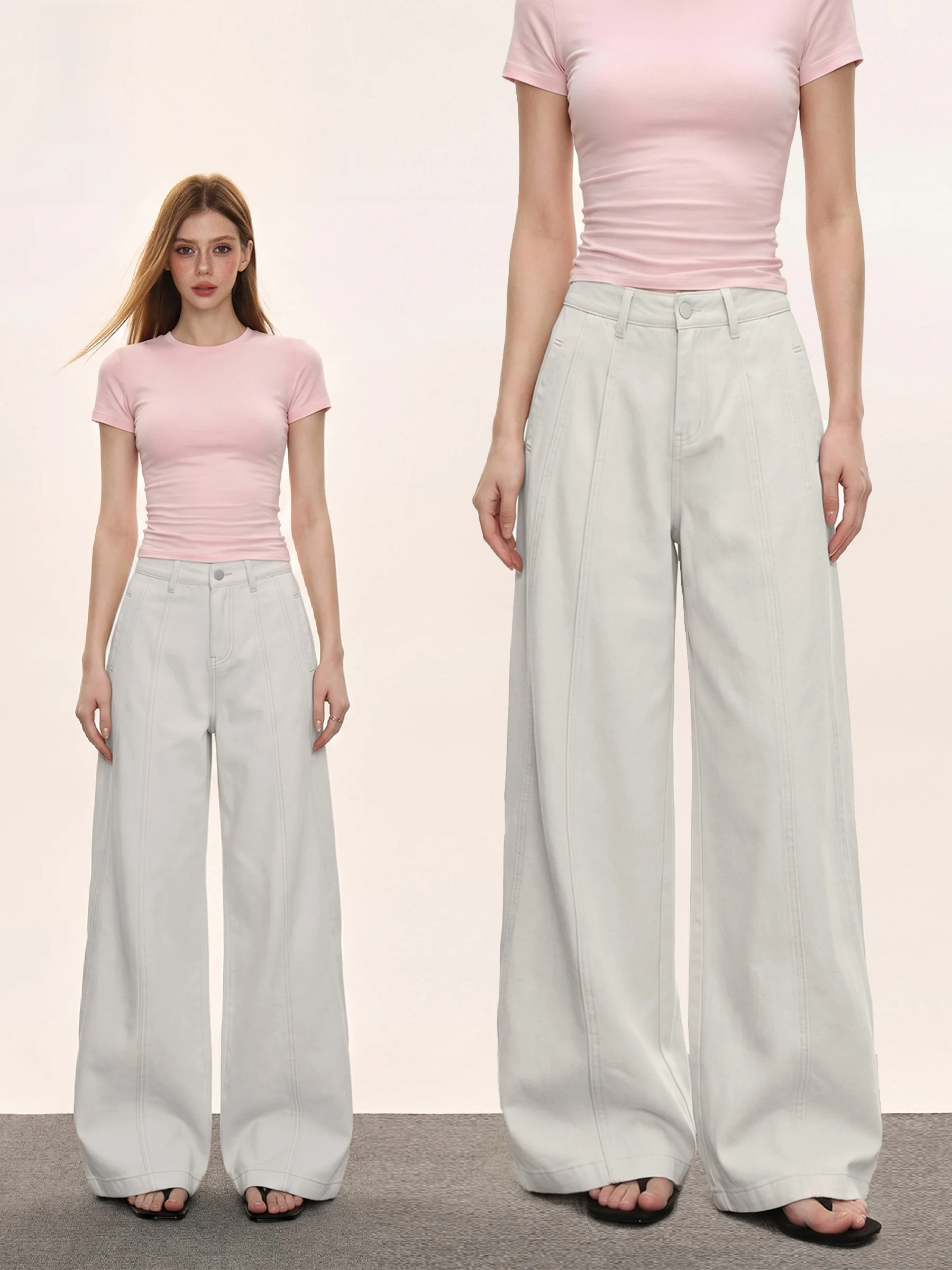 

Casual High Waist Wide Leg Pants Women's Summer American Style Loose Fit Straight Cut Trousers Lazy Fashion Floor-Length