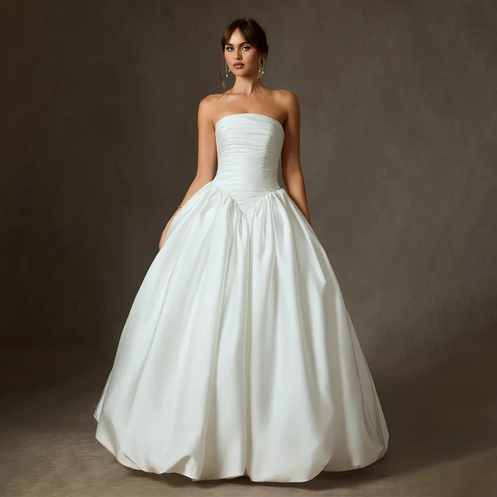 

Strapless Wedding Dress A Line Pleated Bridal Gown Vestido De Novia Sleeveless Bride Gowns Draped Robe De Mariée Wedding Dresses
