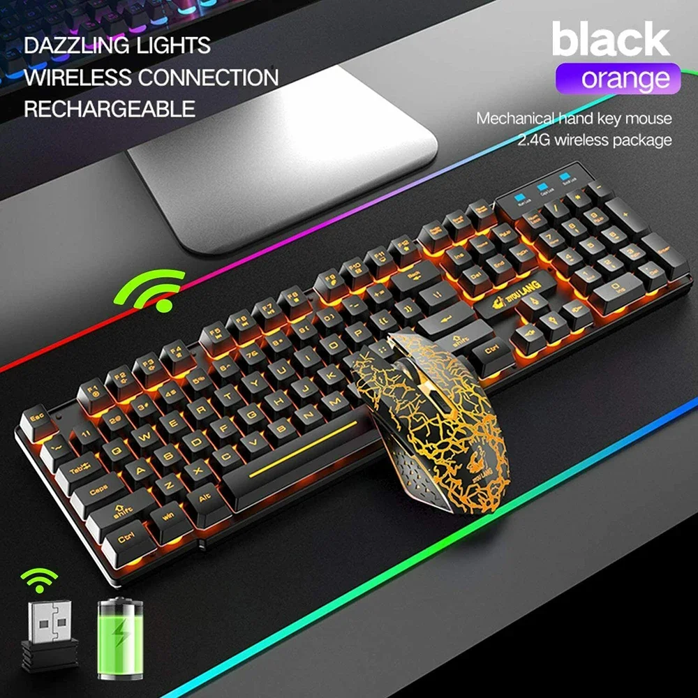 Keyboard Mekanis Gaming Feel Rainbow LED Backlight USB Keyboard dan Mouse Set Ergonomis untuk PC Laptop Komputer Gamer