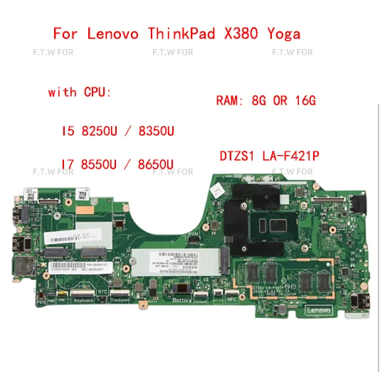 Lot For Lenovo ThinkPad X380 Yoga laptop motherboard LA-F421P Motherboard CPU i5 i7 8th Generation RAM 8G or 16G 100% test work