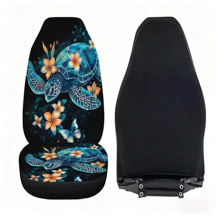 

Tropical Turtle And Frangipani Car Seat Cover Set Universal For Cars SUVs Trucks