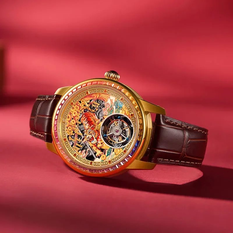 Kylin hollow-out full-automatic carduto volano zaffiro orologio meccanico oriental mystery power