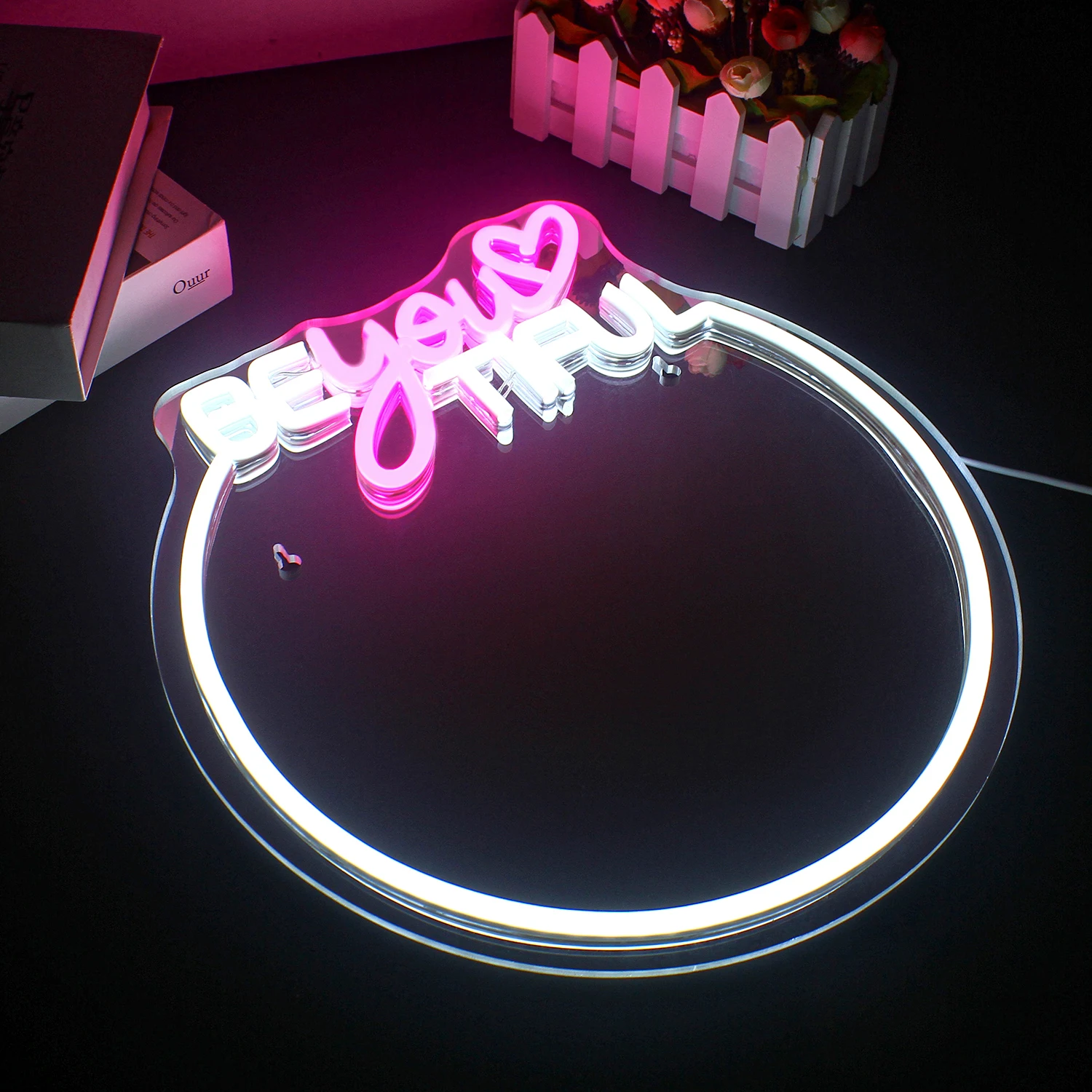 Wanxing beautiful mirror face Neon Light for Wall Decor Dimmable USB Powered Good Vibes LED Neon Light for Parties and Gifts