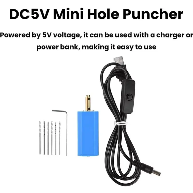 A03F-Miniature USB Drill 10000 RPM High Speed 5V Rotary Tool For DIY Wood Plastic Drilling With 1.5M Cable 3/6 Drill Bits