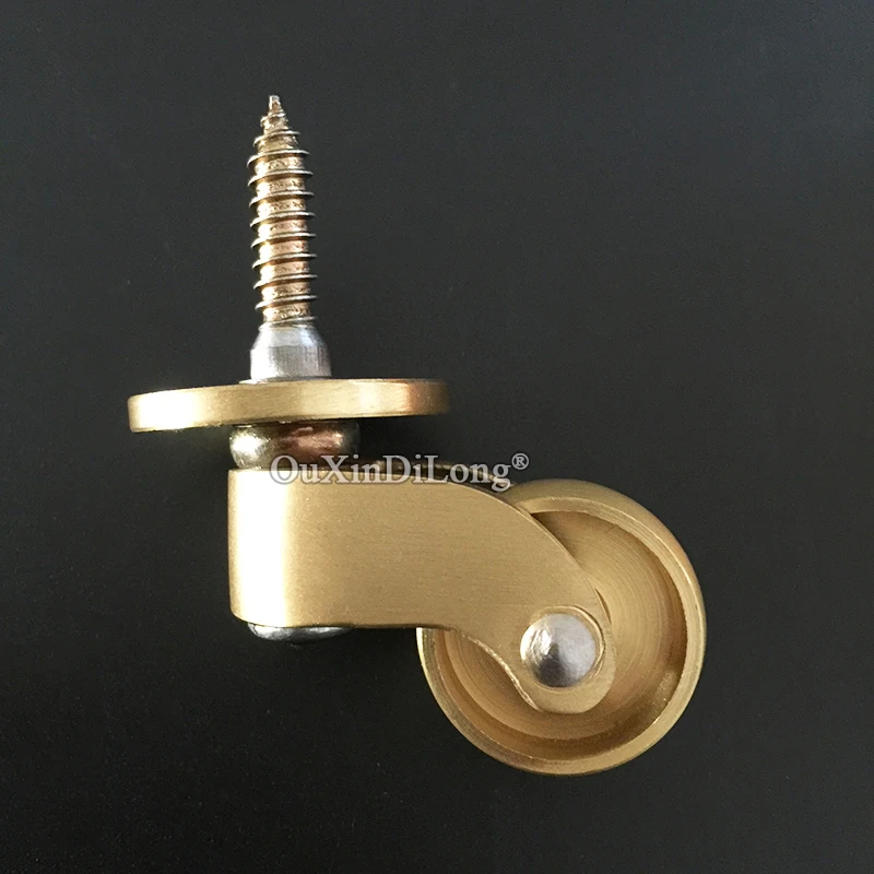 4PCS 1'' Pure Brass Casters Ultra-Low Height Table Chair Sofa Cabinet Furniture Castors 360° Swivel Wheel Smoothly Moving Roller