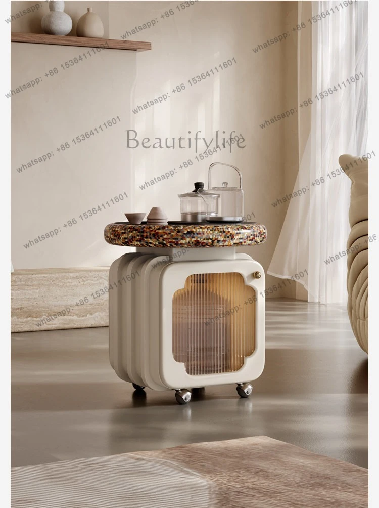 LD25 Cream Wind Mobile Tea Table Living Room Multifunctional Storage Storage Side