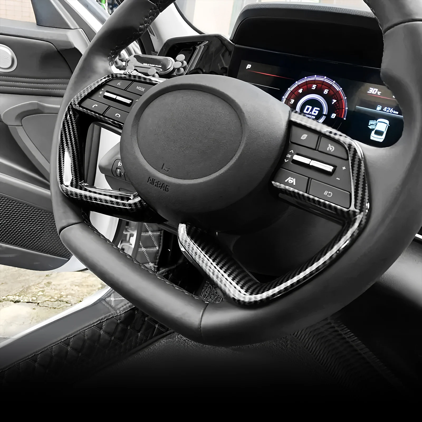 2pcs/set Car Steering Wheel Panel Cover For Hyundai Creta IX25 2019-2024 Carbon Fiber Decoration Accessories