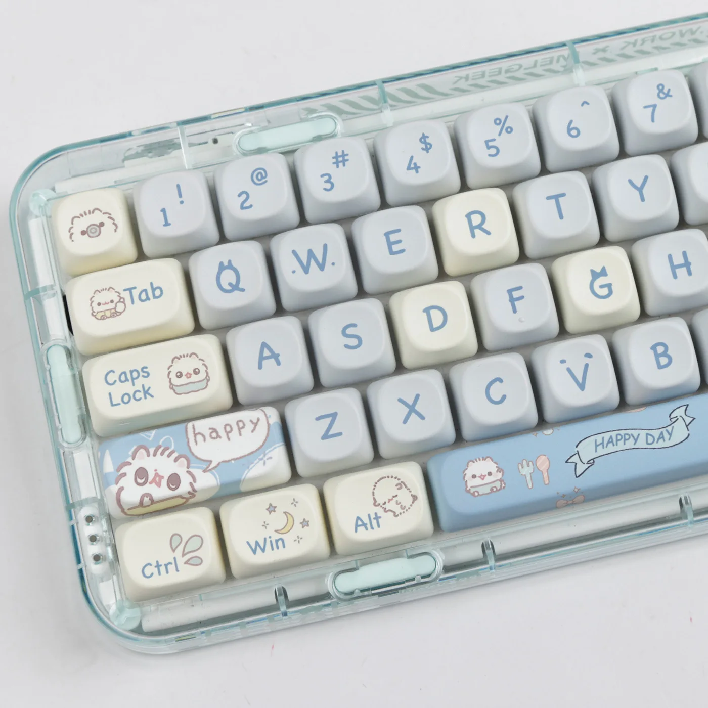 Little Meow MOA Height Keycap MAC Cute Meow Meow Square Sublimation White and Blue Cat Theme Full Set of Keyboard Caps - Image 2