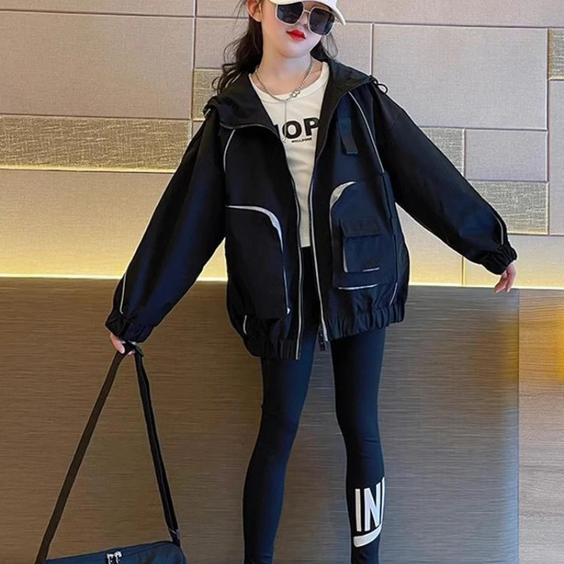 2025 New Girls' Windbreaker Jacket for Medium Large Kids Spring Autumn Stylish Raincoat Fashionable Versatile Kids Coat