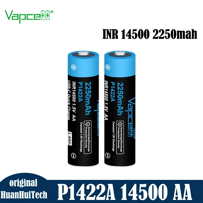 1-10pcs Original Vapcell P1422A 14500 Lithium Ion Battery INR 14500 2250mah AA USB-C Rechargeable Cell For Toys Flashlight