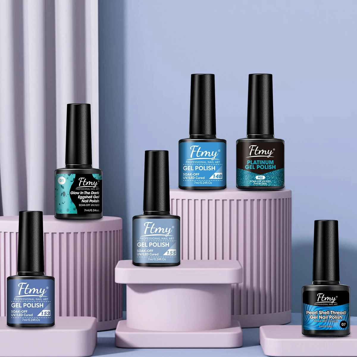 مجموعة طلاء أظافر جل مكونة من 7 قطع، مجموعة طلاء أظافر جل لجميع المواسم مع معطف علوي لامع غير لامع ومعطف أساسي للتقليم المنزلي #6