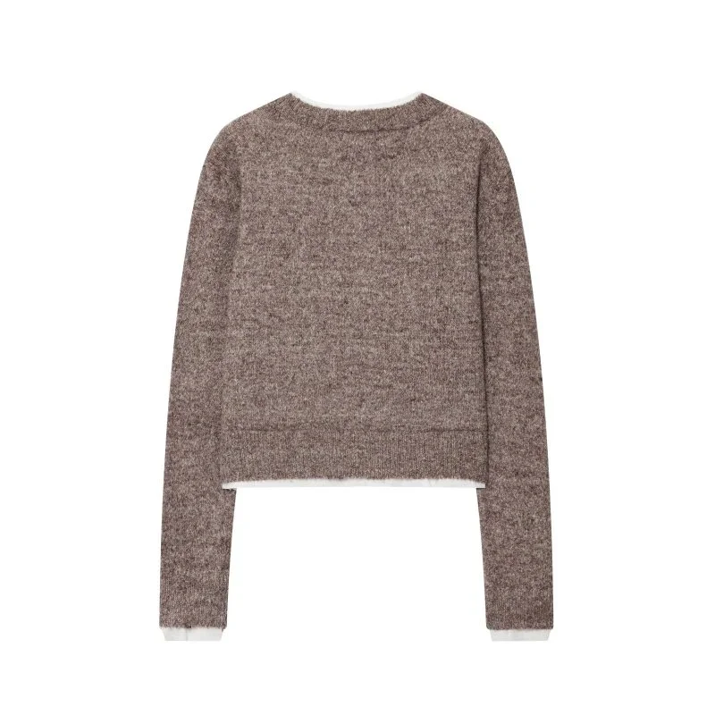 Botão aberto ponto camisola de malha estilo simples mangas compridas moda o pescoço outono inverno quente streetwear senhora do escritório topos