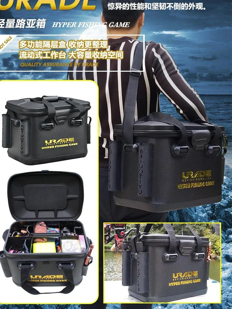 Durable Thickened EVA Fishing Box Waterproof Tackle Storage with Rod Holder Large Capacity Organizer & Carrying Bag