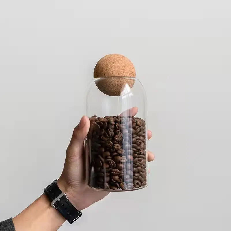 550/750/1200ml Ball Cork Lead-free Glass Jar with Lid Bottle Storage Tank Sealed Tea Cans Cereals Transparent Coffee Storage Jar