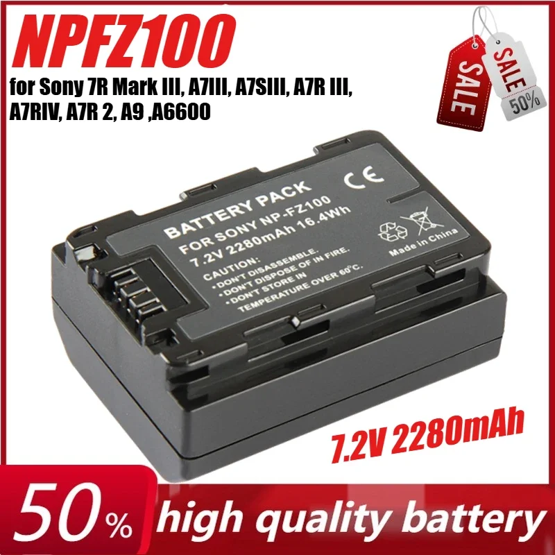 

7.2V 2280mAh NPFZ100 NP-FZ100 Battery for Sony 7R Mark III, A7III, A7SIII, A7R III, A7RIV, A7R 2, A9 ,A6600 Camera
