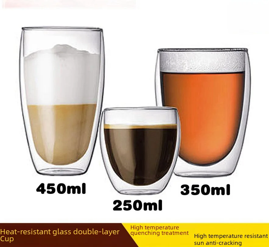 High borosilicate heat-resistant glass water cup with lid double-layer Cup beverage Milk Cup heat insulation coffee cup heat pre