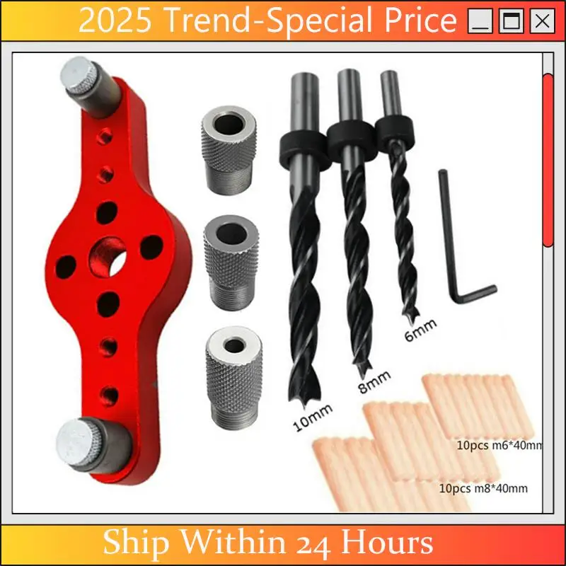 

A61Z Deals Vertical Pocket Hole Jig Drilling Locator Woodworking 6/8/10Mm Wood Dowelling Centering Drill Guide Kit
