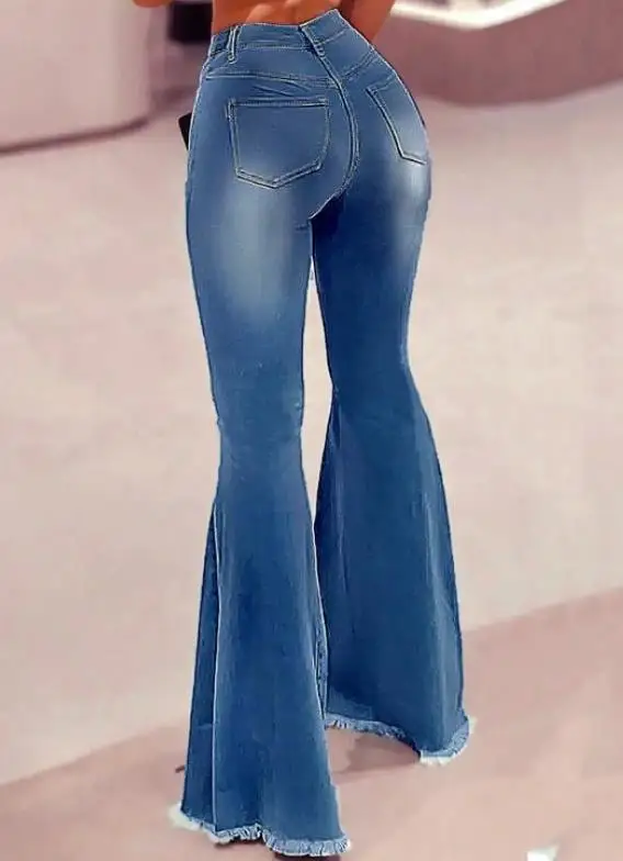 بنطال جينز نسائي متوسط الخصر بقصة ضيقة ومطاط بتصميم عتيق لمجموعة الخريف والشتاء الجديدة