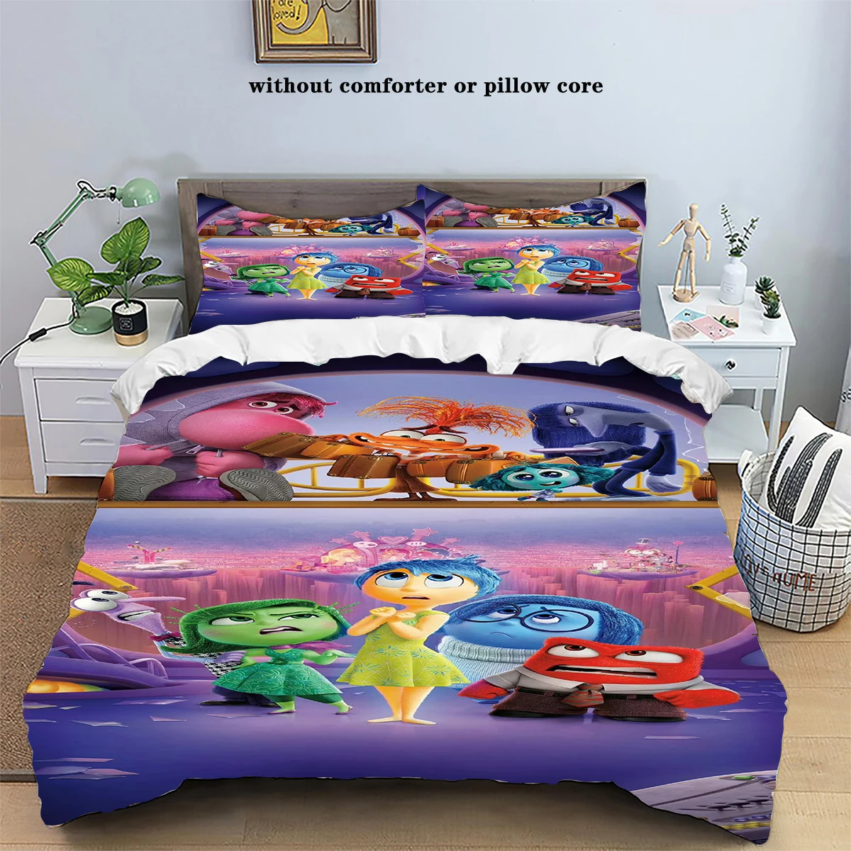 Disney Inside Out 2 Duvet Cover Set Cartoon Joy Sadness Embarrassment Quilt Cover Pillowcase Set Bedding Set Queen King Size