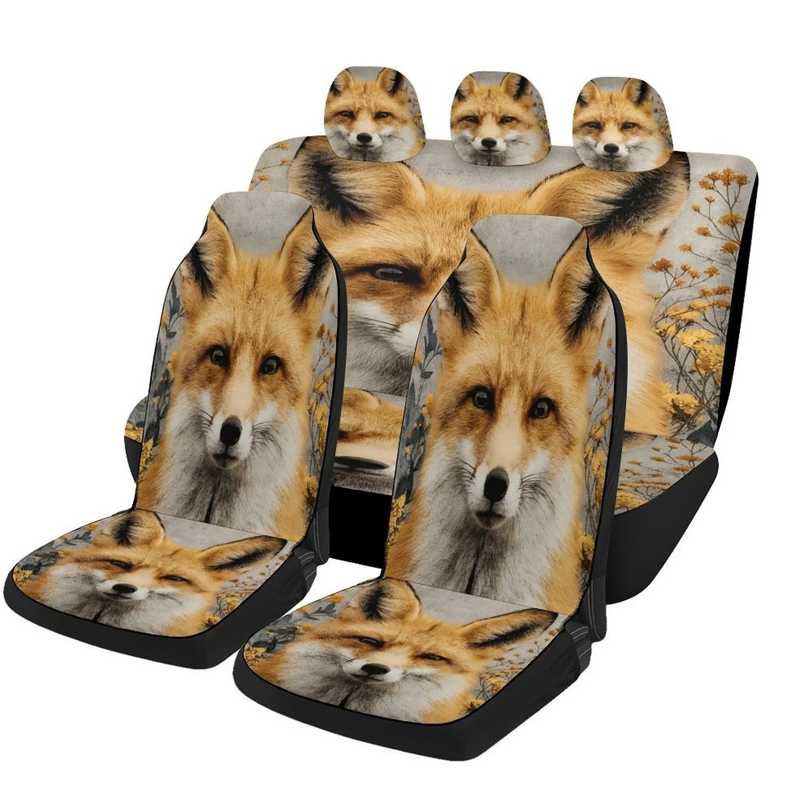 Fox Portrait Designed Car Seat Cover Set For Most Cars, High-quality Comfortable Car Seat Protector Covers Full Set, Car Seat C
