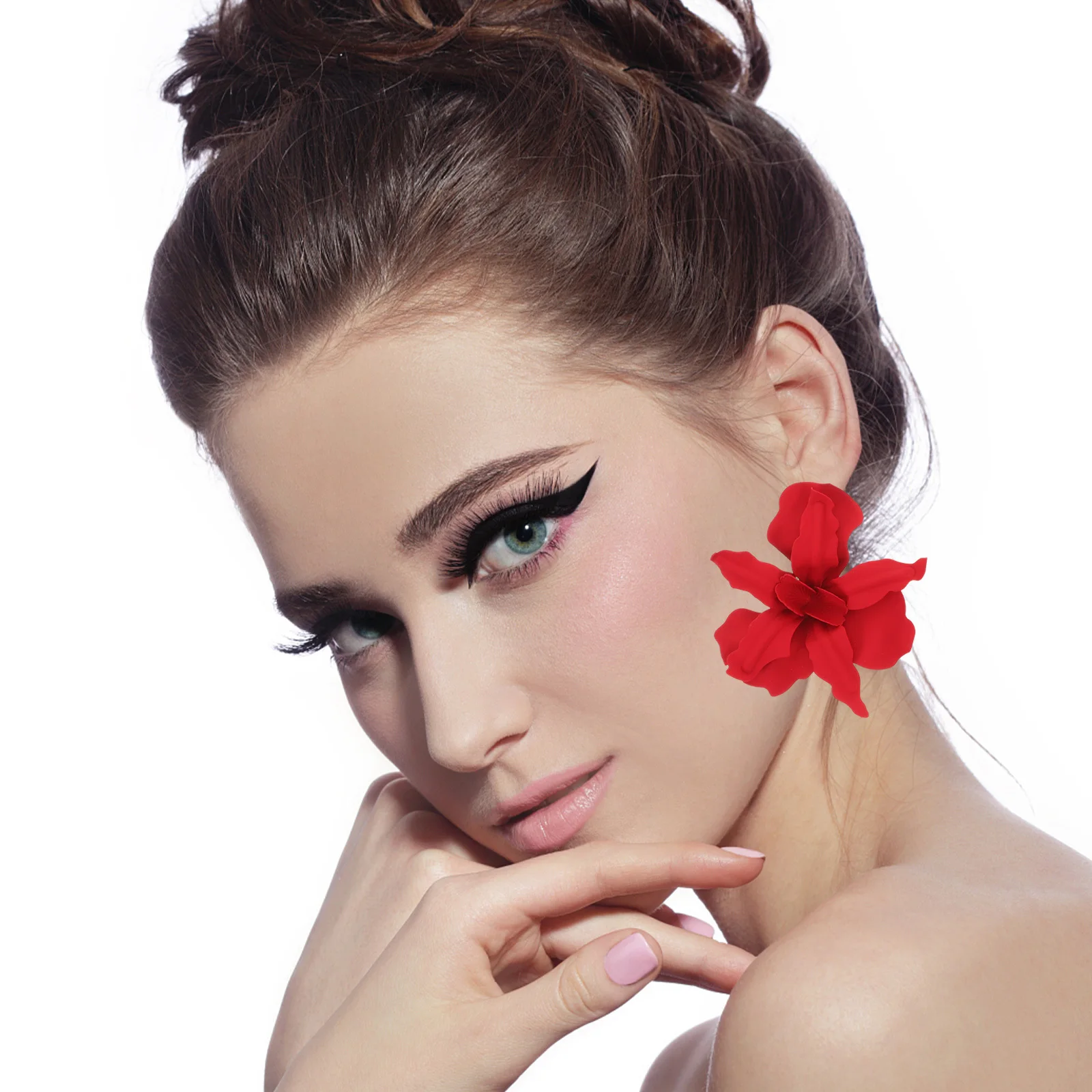 

Big Flower Earrings For Women 3D Floral Dangle Statement Jewelry Lightweight Enamel Drop Earrings - Red Green Floral