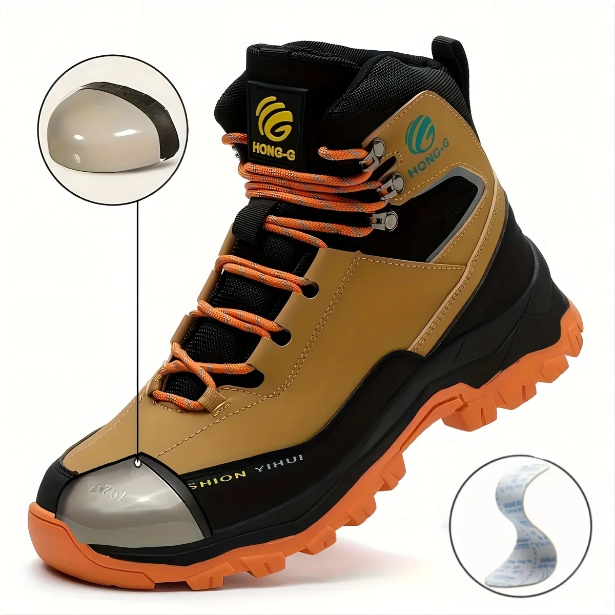 

Men's Steel Toe High-top Work Boots, Comfortable Non-slip Vintage Lace-up Shoes, Safety Shoes