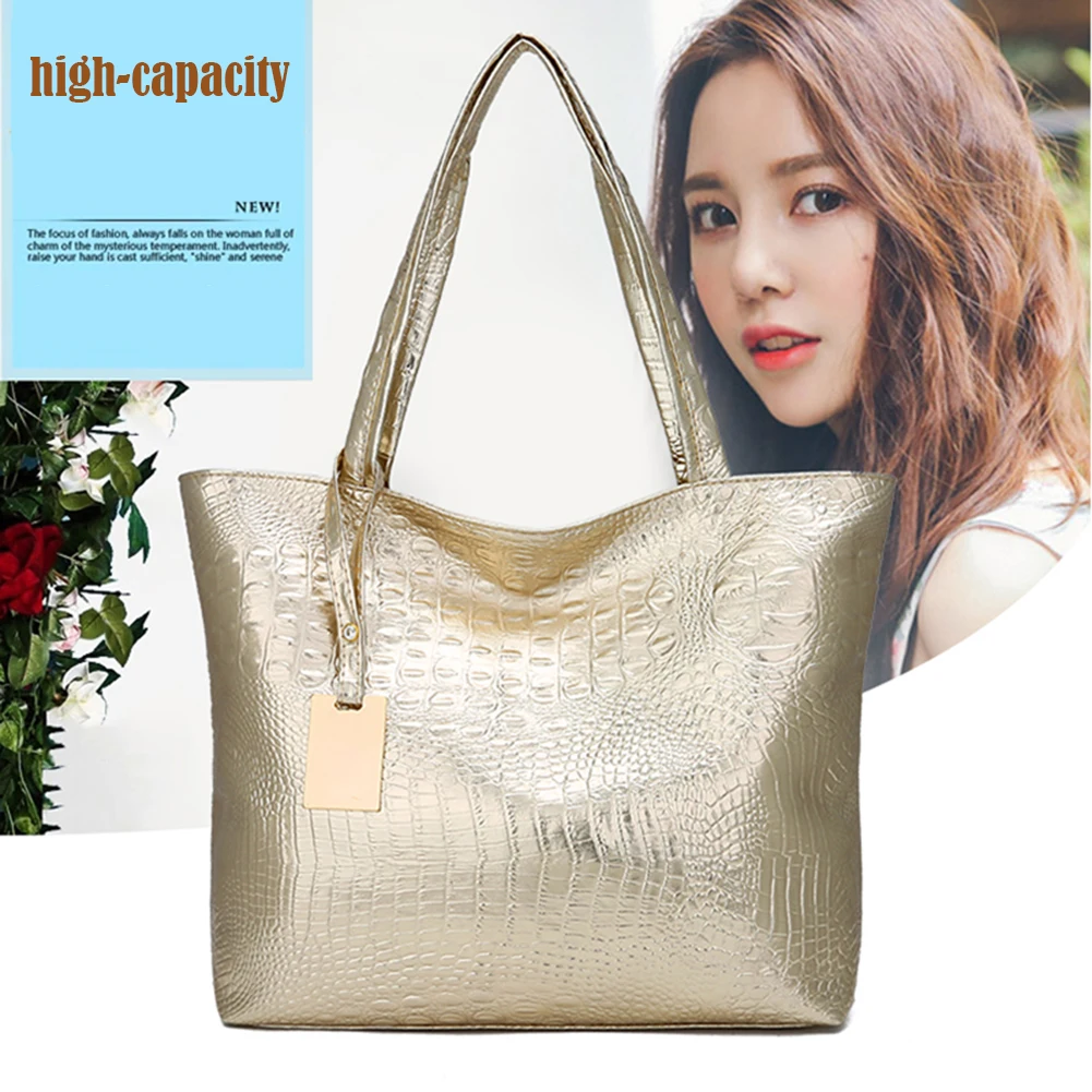 Retro Alligator Pattern Women Handbags Zipper Casual Horizontal Square Solid Color PU Leather Tote Bags Office Lady