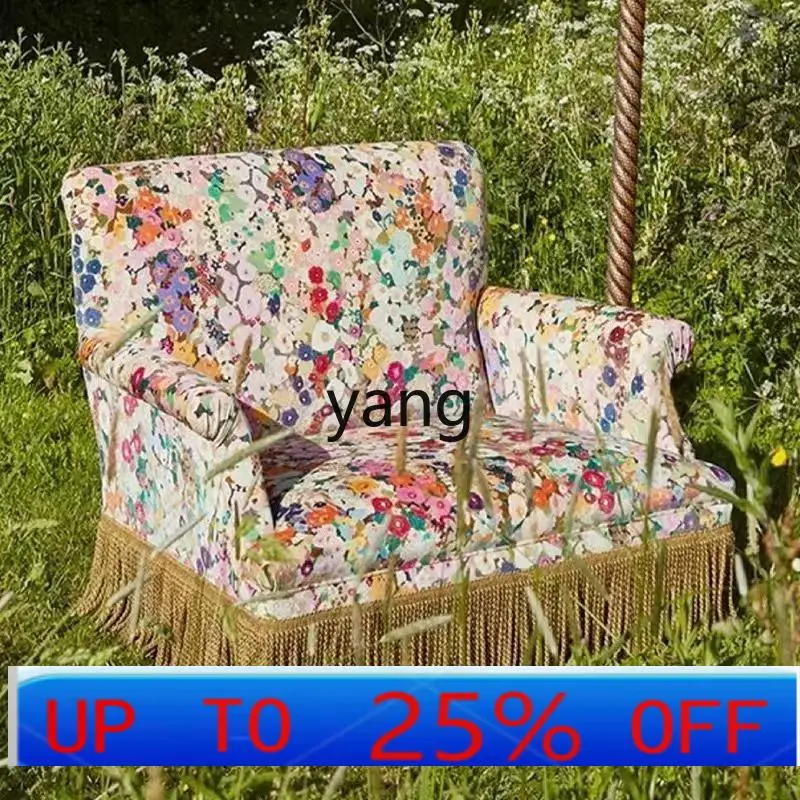 LMM الرجعية الرعوية الصغيرة الأزهار كرسي مرتفع الظهر الخشب الصلب أريكة مزدوجة