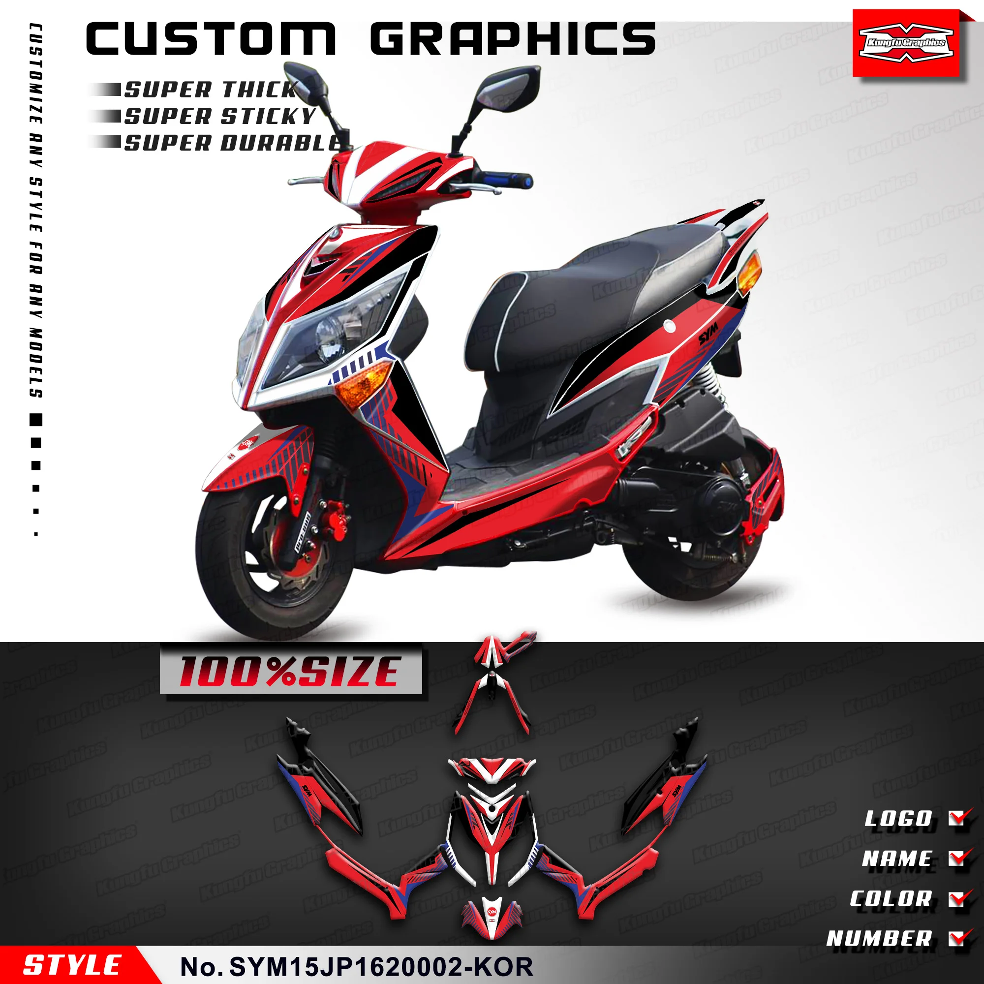 

KUNGFU GRAPHICS Custom Sticker Set Adhesive Decals for SYM JET POWER JP 150 JP150 2016 2017 2018 2019 2020, SYM15JP1620002-KOR