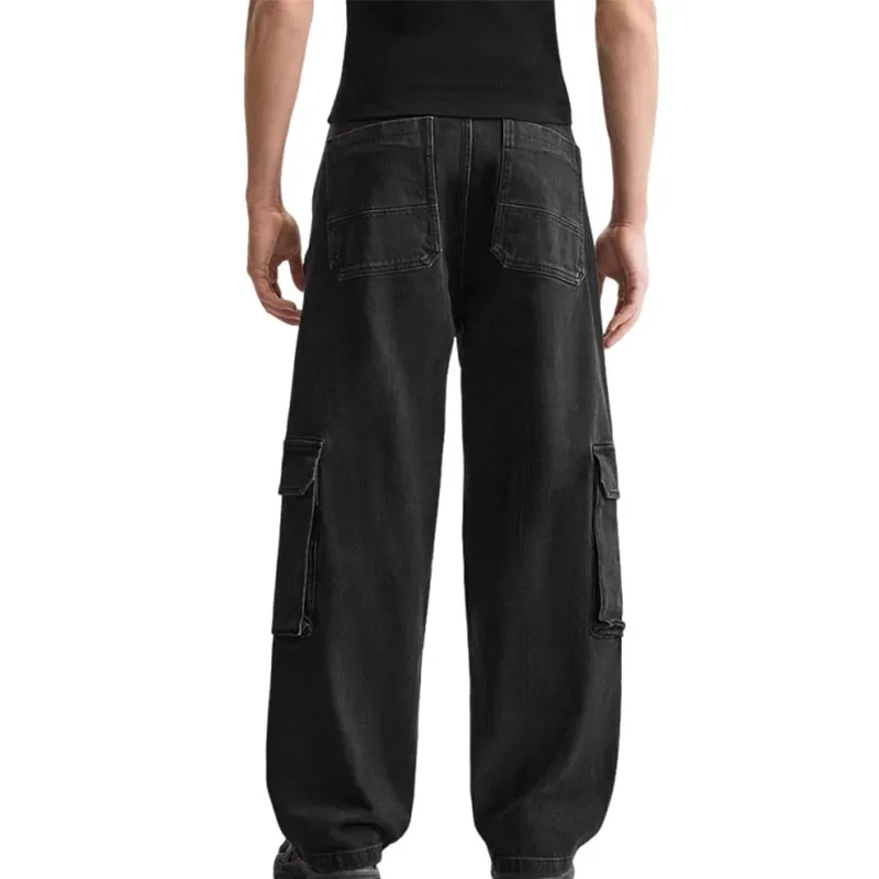 

New Spring Autumn Men Multi Pocket Cargo Jeans Loose Straight Leg Washed Casual Denim Pants