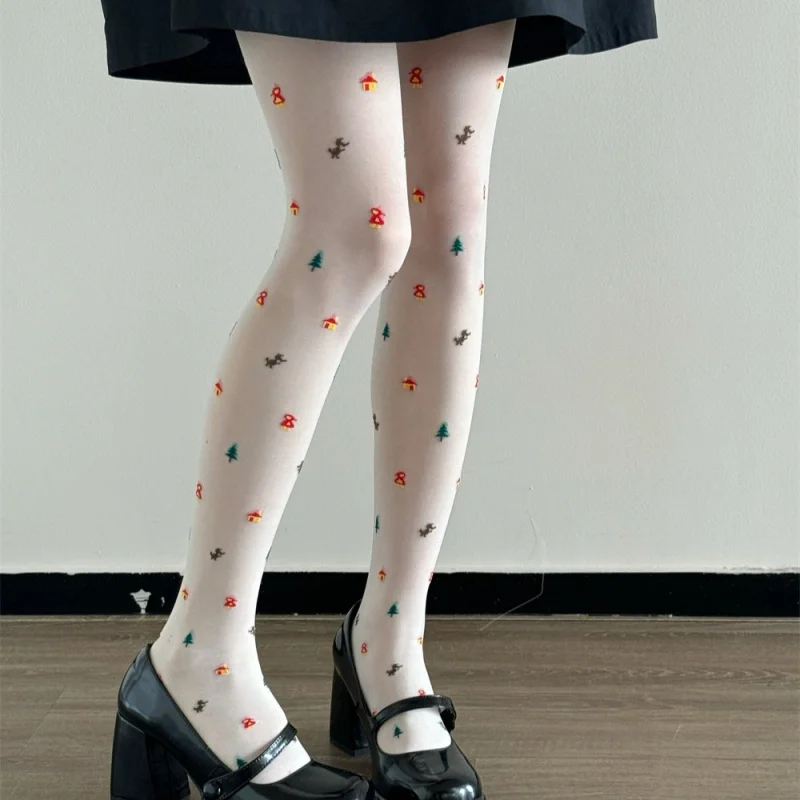 Lolita Cute Doll Tights Woman White Black Skin Tone Medias Socks Transparent Thin Pantyhose Y2K Club Stockings.