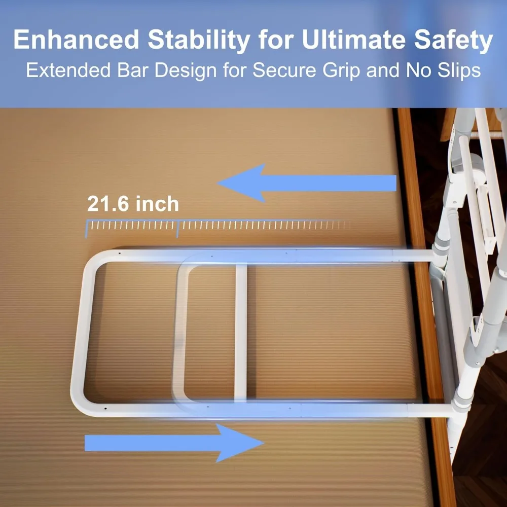 Foldable Bed Safety Rail with Adjustable Height, Non-Slip Handle, Motion Sensor Light &amp; Storage Pouch for Elderly Adults