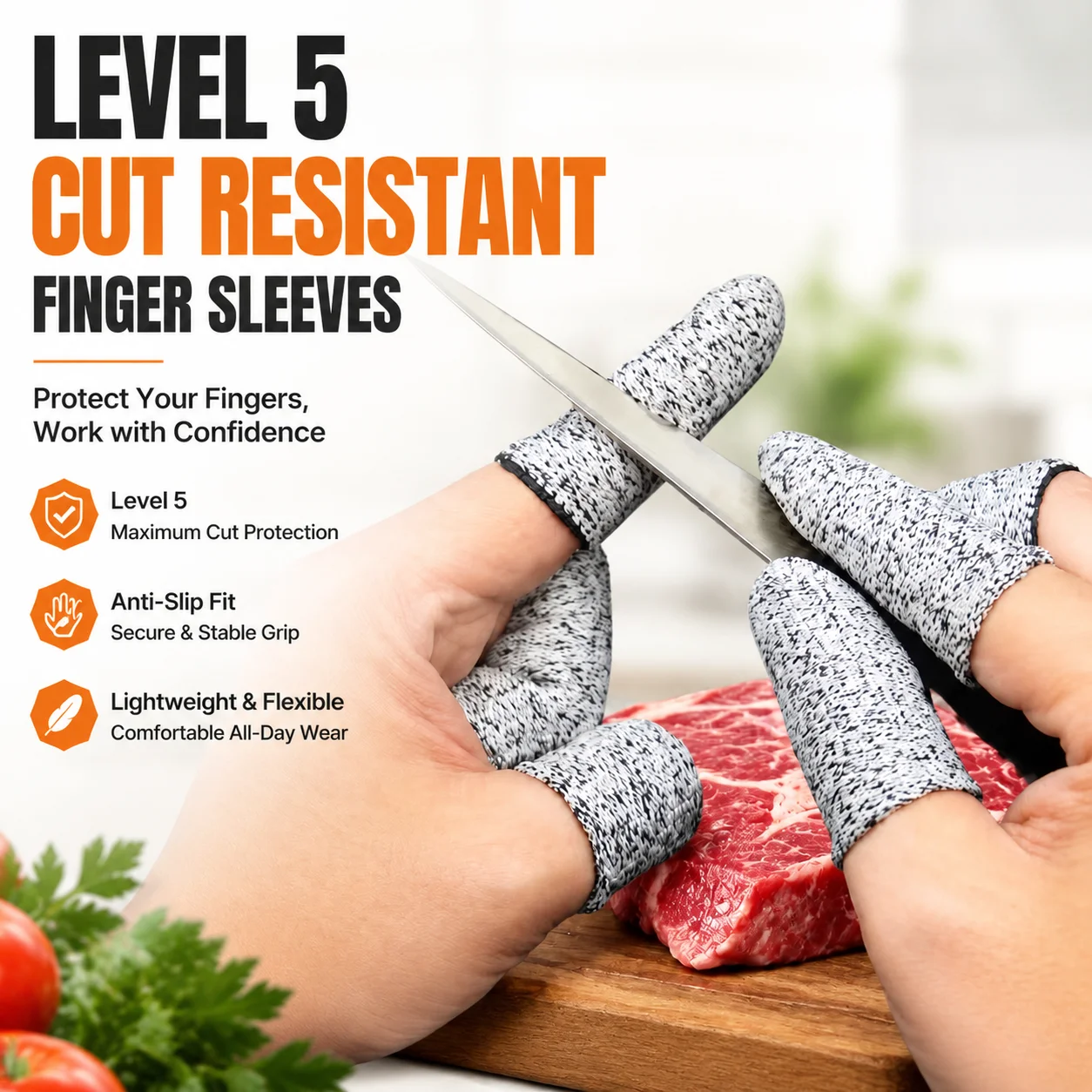 Level 5 Cut Resistant Finger Sleeves HPPE Anti-Slip Protective Thimbles for Kitchen Carving Gardening Harvesting Labor Work