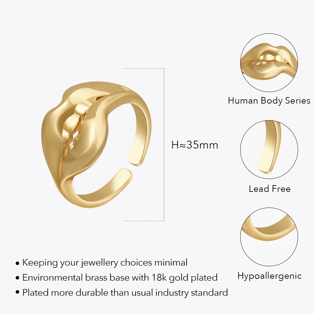 ENFASHION Bite Lip Open Ring Human Body Series For Women Anillos Mujer Gold Color Fashion Jewelry Rings Simple Office R234200