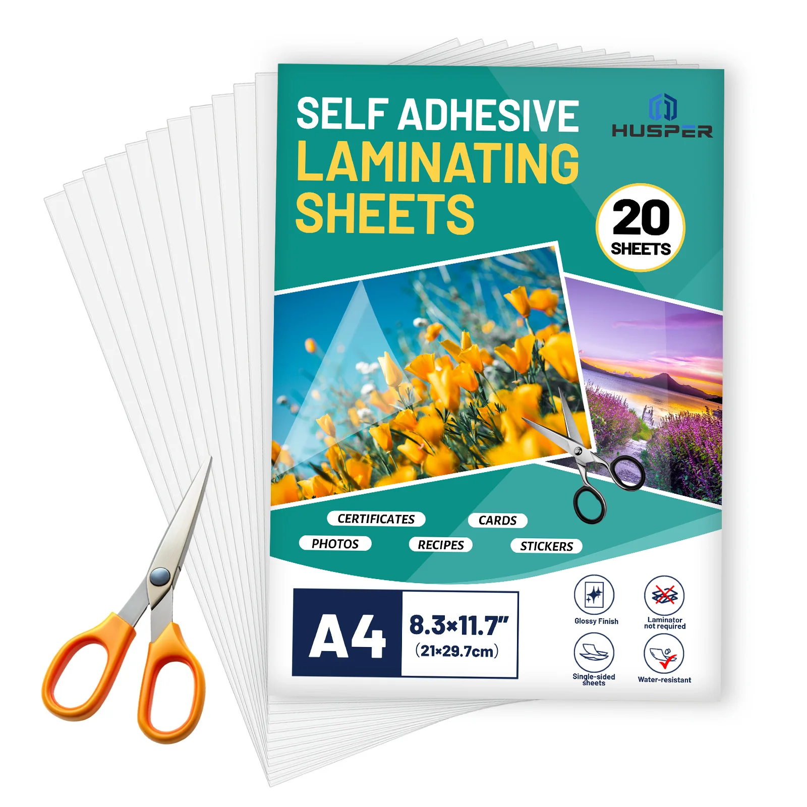 

A4 Size 20 Sheets Clear Self-Adhesive Laminate Sheets, No Machine Required, No Heat Required, Waterproof Photo Sticker Film