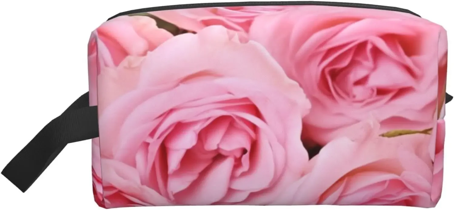 

Travel Toiletry Bag for Women Men Leather Makeup Bag Large Portable Travel Organizer Red Fresh Roses Cosmetic Bag