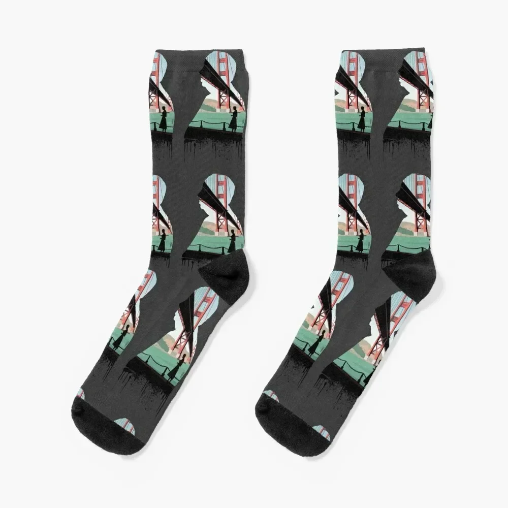 

Alfrted Hitchcock's Vertigo Silhouette Illustration by Burro Socks kawaii Children's gifts Men Socks Women's